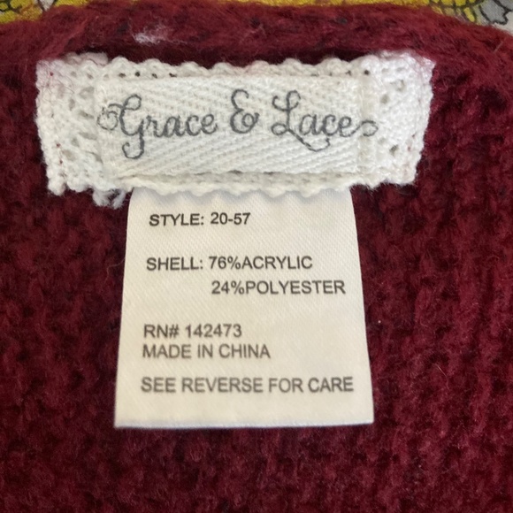 Vintage Grace & Lace Burgundy One  Size Sweater. - Picture 3 of 3